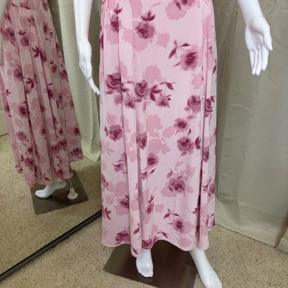 Abercrombie & Fitch Pink Floral Open Back Maxi Dress Flutter Sleeve Tall Large